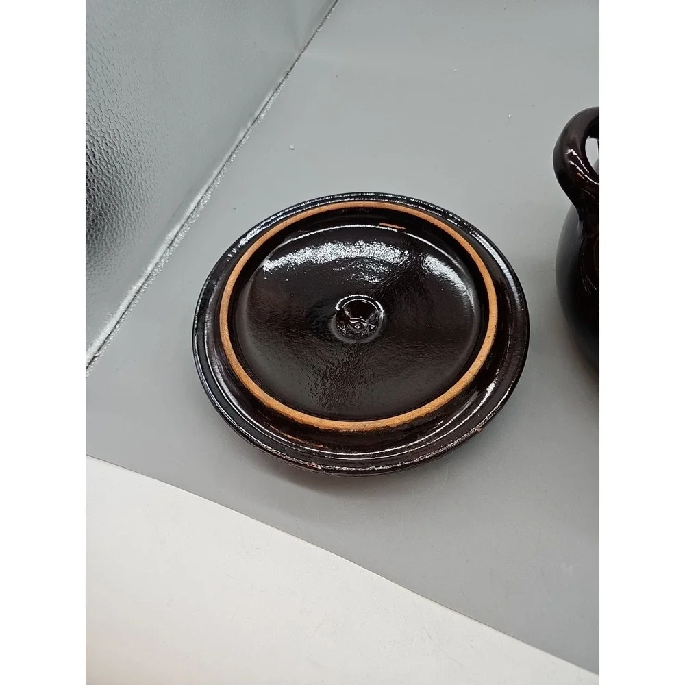 Bean Pot With Lid Crock Brown Glazed Ceramic Pottery Stoneware